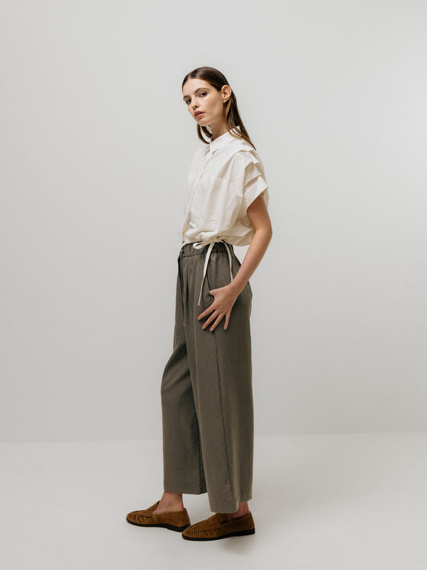 Emin Paul White Cropped Pleated Sleeve Blouse