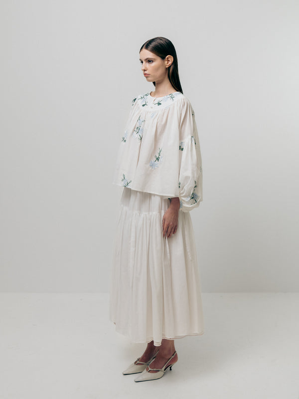 Emin Paul White Embroidered Balloon Blouse