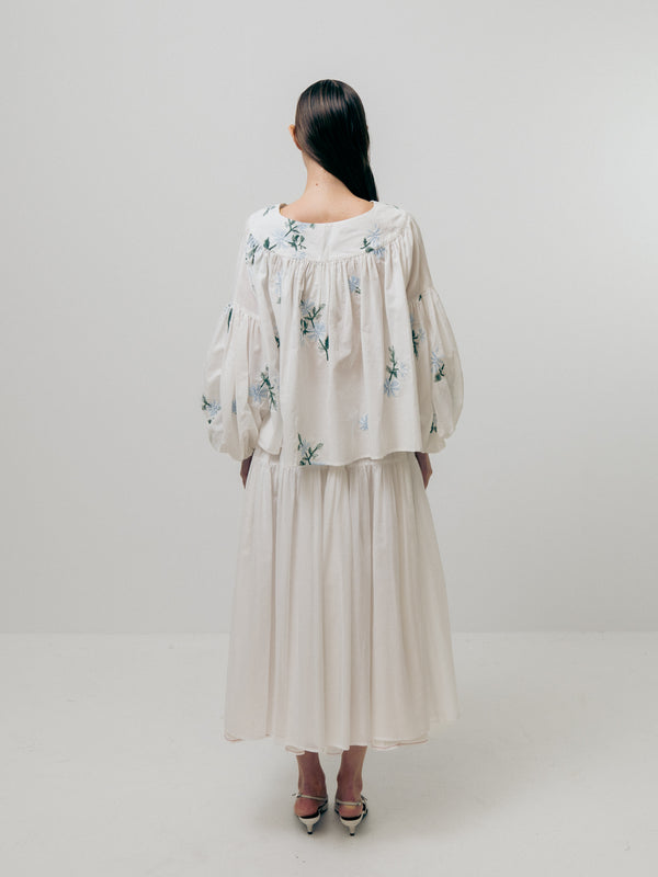 Emin Paul White Embroidered Balloon Blouse