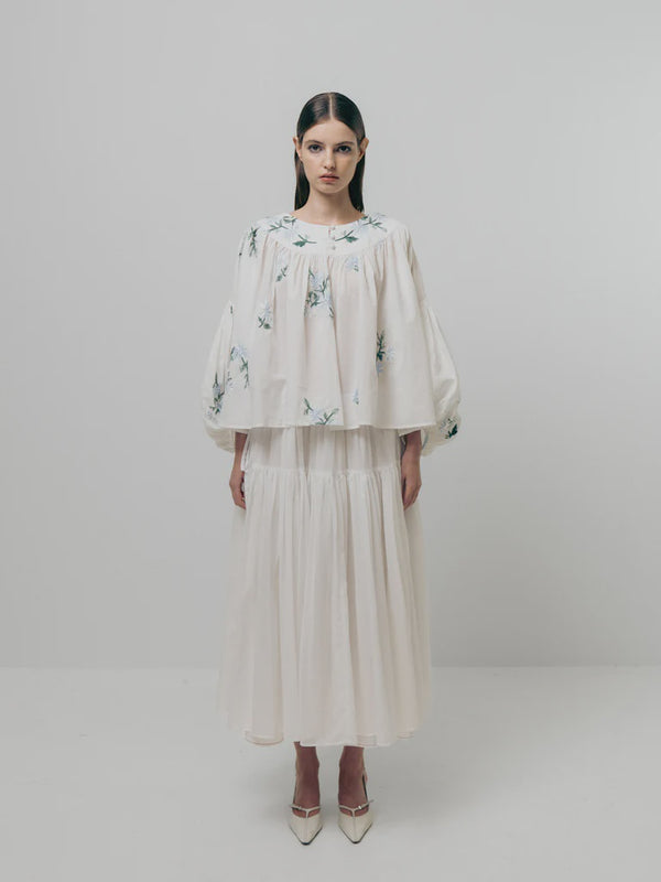 emin paul White Embroidered Balloon Blouse