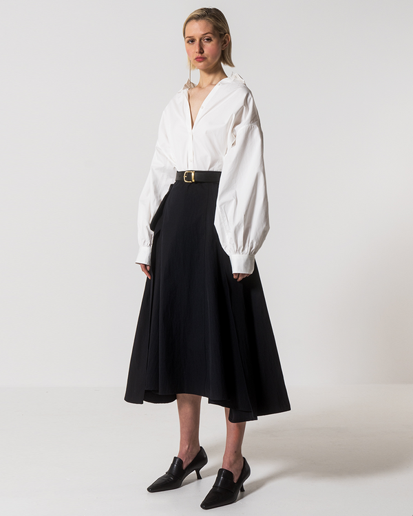 Emin Paul White Gather Cuff Long Sleeve Shirt