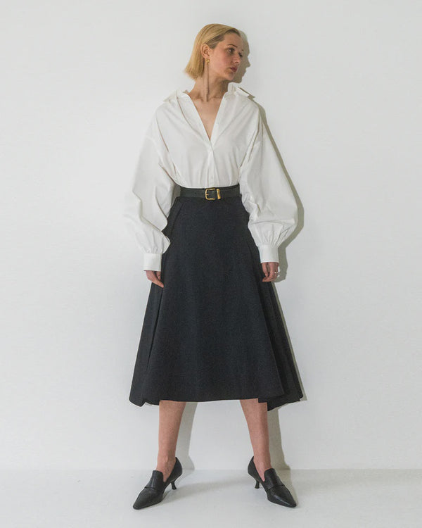 emin paul White Gather Cuff Long Sleeve Shirt