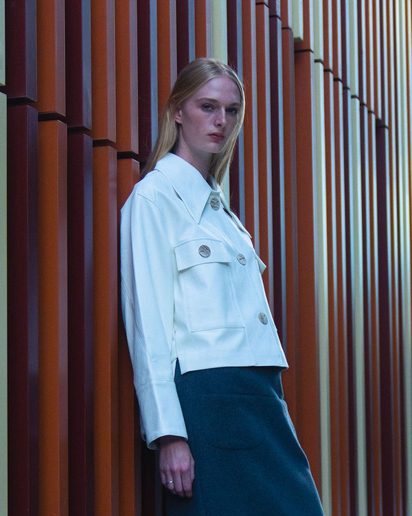 Emin Paul White High-Low Vegan Leather Jacket