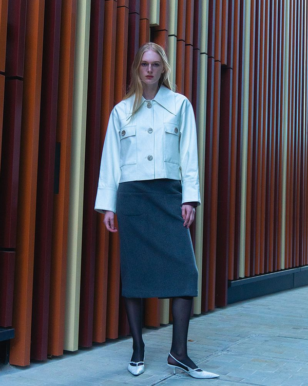 emin paul White High-Low Vegan Leather Jacket