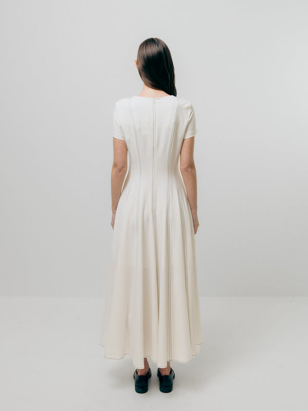 Emin Paul White Panel Contrast Stitch Dress