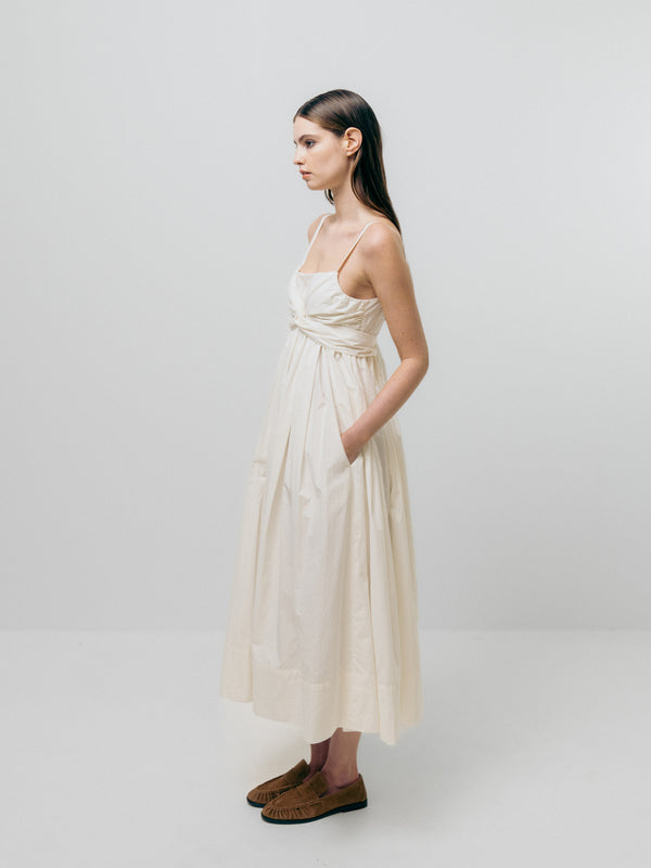 Emin Paul White Ribbon Tie Sleeveless Dress