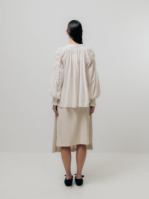 Emin Paul White Ruched Tie-Neck Blouse