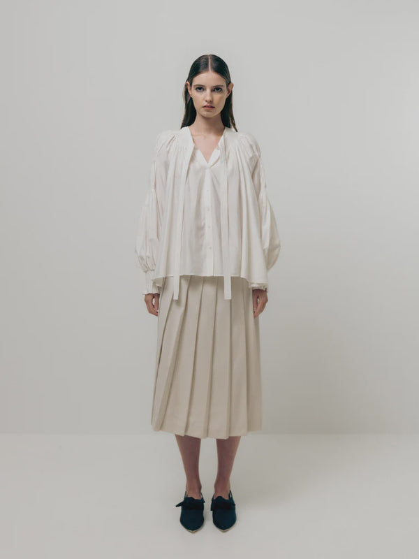 emin paul White Ruched Tie-Neck Blouse