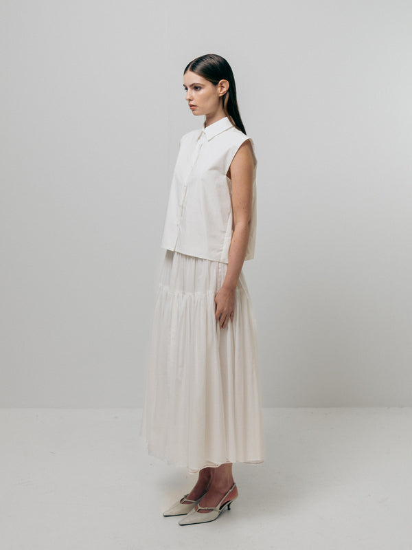 Emin Paul White Sleeveless Volume Blouse