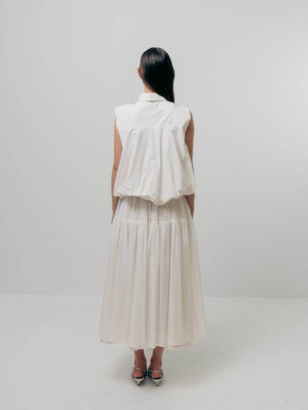 Emin Paul White Sleeveless Volume Blouse