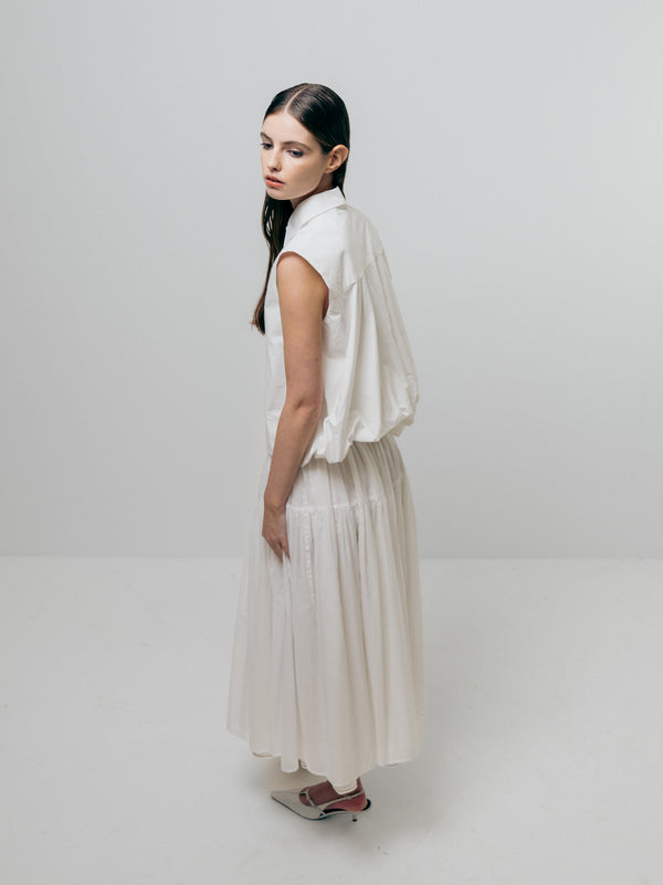 Emin Paul White Sleeveless Volume Blouse