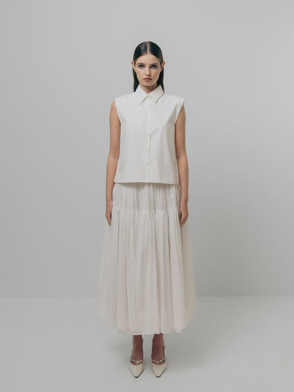 emin paul White Sleeveless Volume Blouse