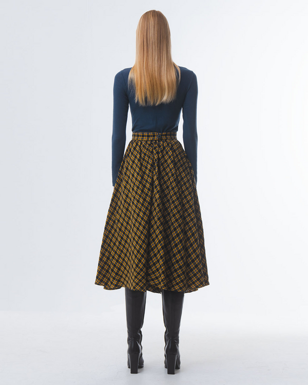 Emin Paul Yellow-Check A-Line Cotton Skirt