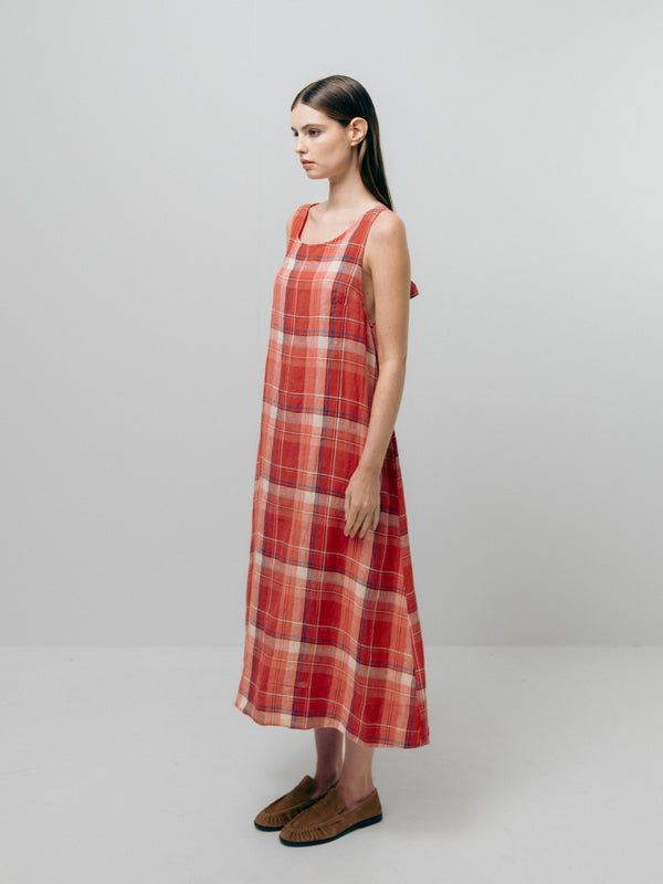Emin Paul Red Check Scoop Neck Dress With Adjustable Straps