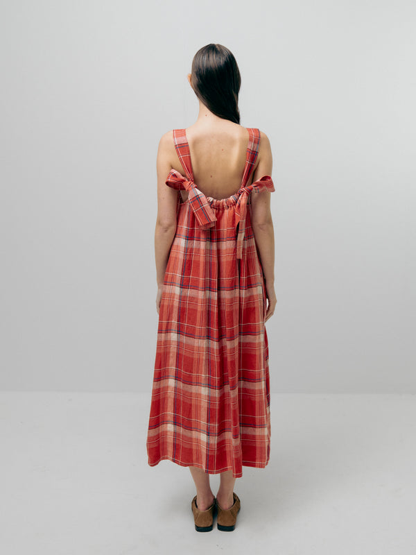 Emin Paul Red Check Scoop Neck Dress With Adjustable Straps