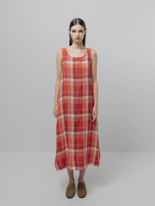emin paul Red Check Scoop Neck Dress with Adjustable Straps