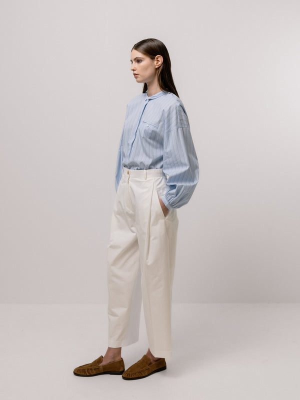 Emin Paul White High-Waisted Pleated Cotton Trousers