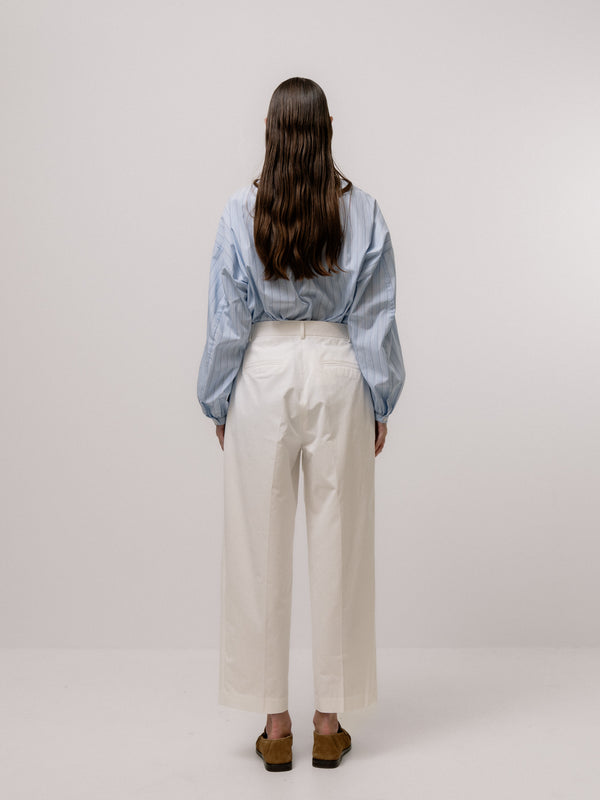 Emin Paul White High-Waisted Pleated Cotton Trousers
