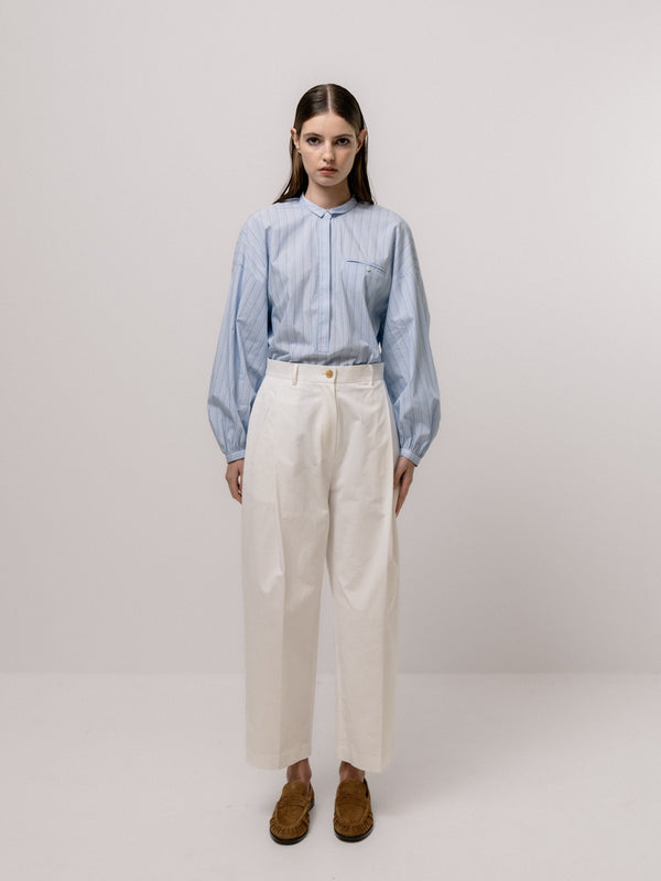 emin paul White High-Waisted Pleated Cotton Trousers