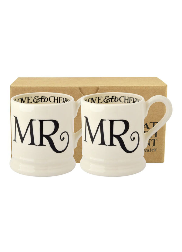 Emma Bridgewater Black Toast 'Mr & Mr' Set Of 2 1/2 Pint Mugs Boxed