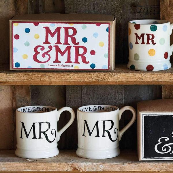emma bridgewater Black Toast 'Mr & Mr' Set of 2 1/2 Pint Mugs Boxed