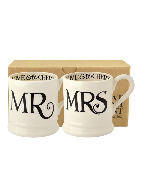 Emma Bridgewater Black Toast 'Mr & Mrs' Set Of 2 1/2 Pint Mugs Boxed