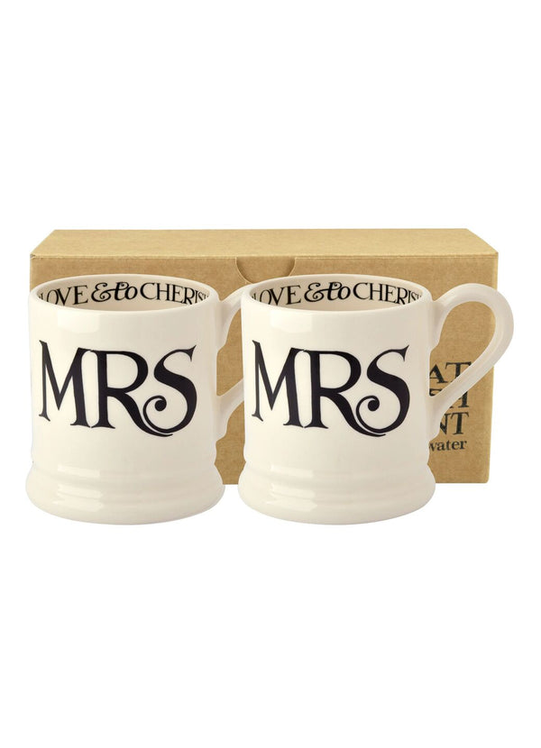 Emma Bridgewater Black Toast 'Mrs & Mrs' Set Of 2 1/2 Pint Mugs Boxed