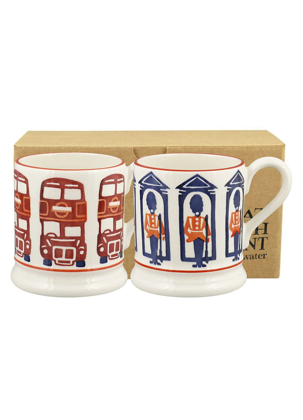 emma bridgewater London Bus & King's Guard Set Of 2 1/2 Pint Mugs Boxed