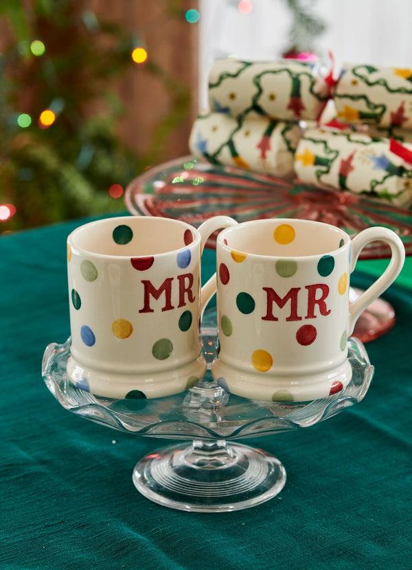 emma bridgewater Polka Dot 'Mr & Mr' Set of 2 1/2 Pint Mugs Boxed