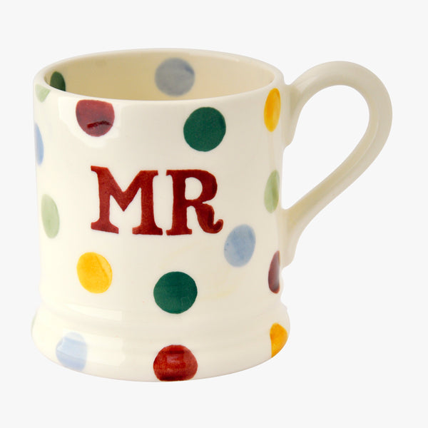 Emma Bridgewater Polka Dot 'Mr & Mr' Set Of 2 1/2 Pint Mugs Boxed