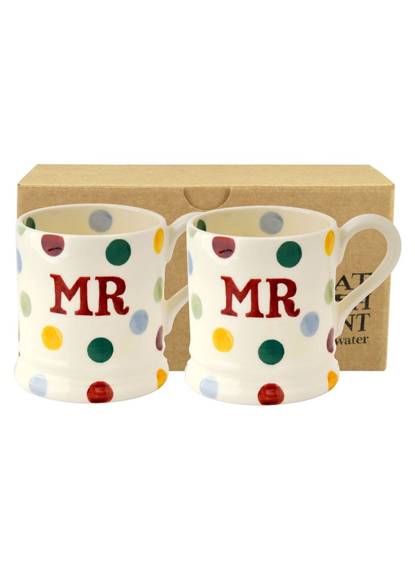 Emma Bridgewater Polka Dot 'Mr & Mr' Set Of 2 1/2 Pint Mugs Boxed
