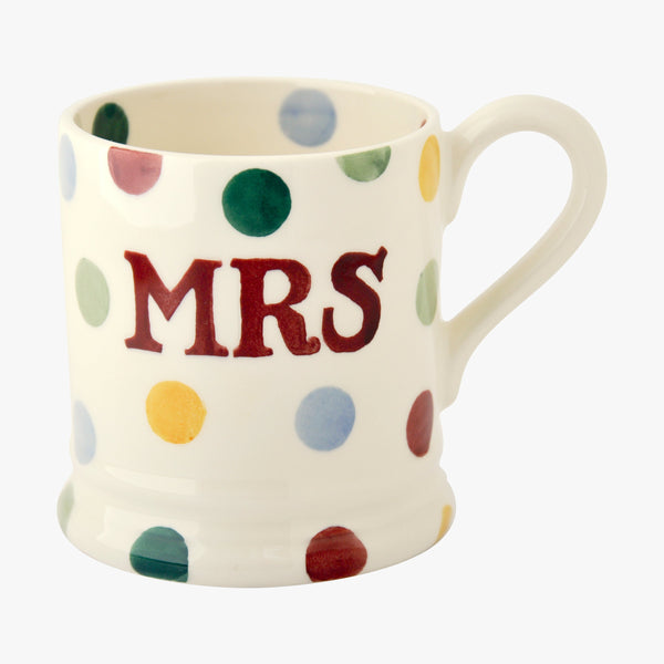 Emma Bridgewater Polka Dot 'Mr & Mrs' Set Of 2 1/2 Pint Mugs Boxed