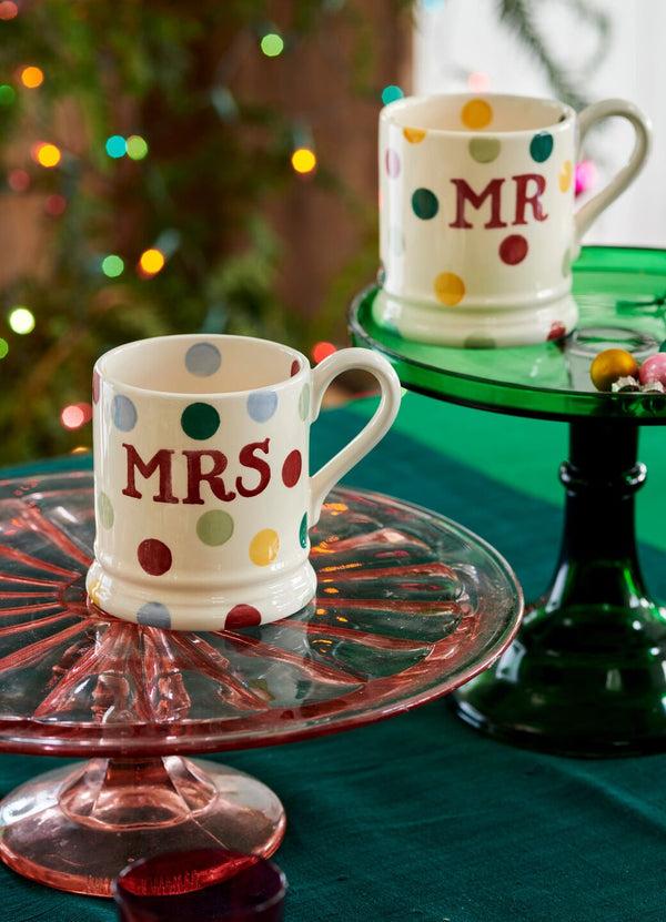 emma bridgewater Polka Dot 'Mr & Mrs' Set of 2 1/2 Pint Mugs Boxed