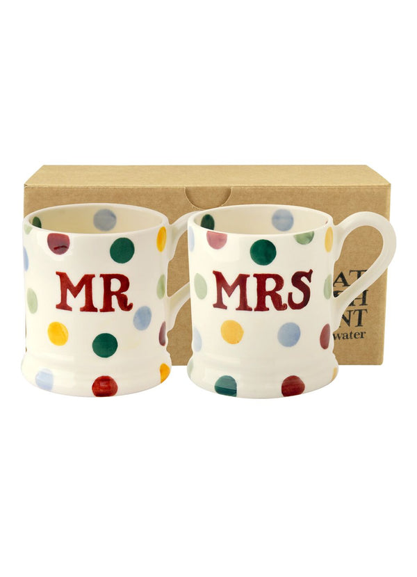 Emma Bridgewater Polka Dot 'Mr & Mrs' Set Of 2 1/2 Pint Mugs Boxed