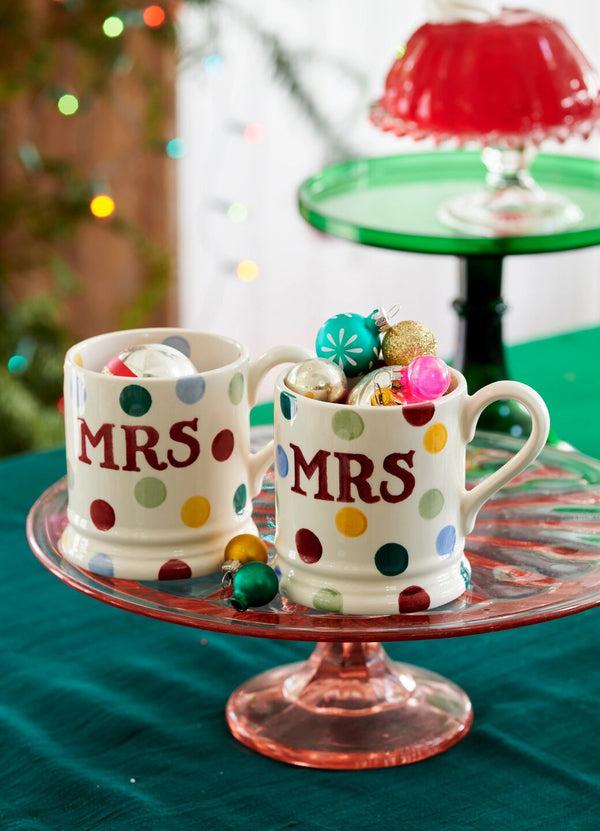 emma bridgewater Polka Dot 'Mrs & Mrs' Set of 2 1/2 Pint Mugs Boxed