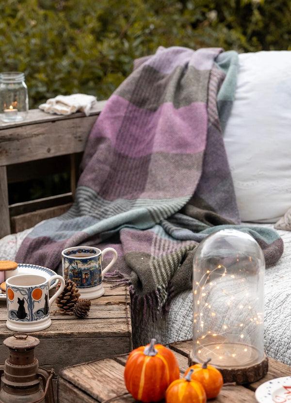 emma bridgewater Purple Check Wool Throw 140Cm X 185Cm