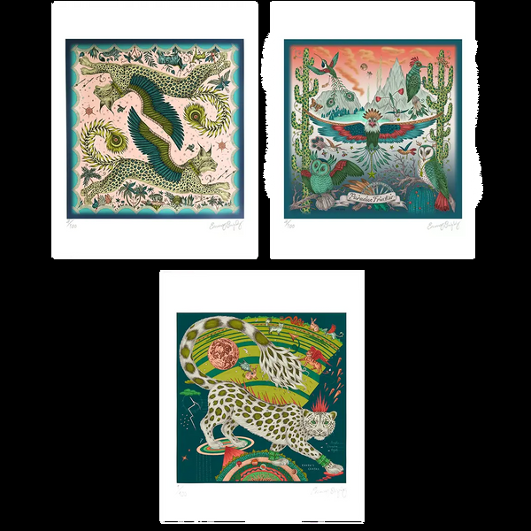 emma j shipley Art Print Trio - Snow Leopard Lynx Frontier - 16x16