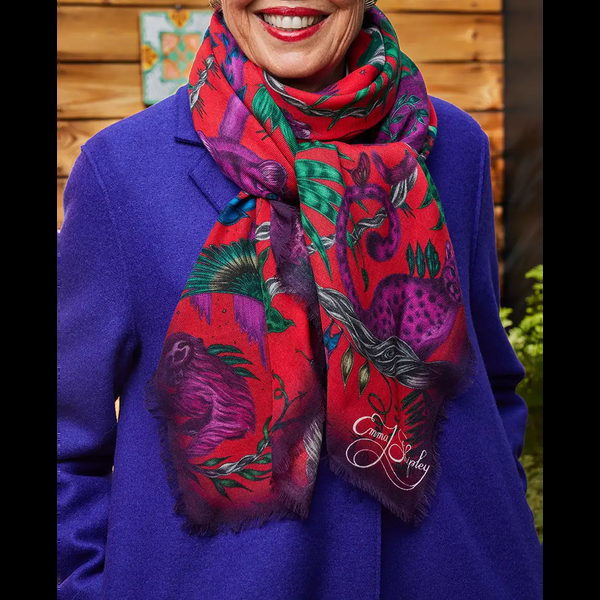 Emma J Shipley Bosque Dreams Fine Wool Scarf - Red Leopard
