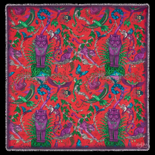 emma j shipley Bosque Dreams Fine Wool Scarf - Red Leopard