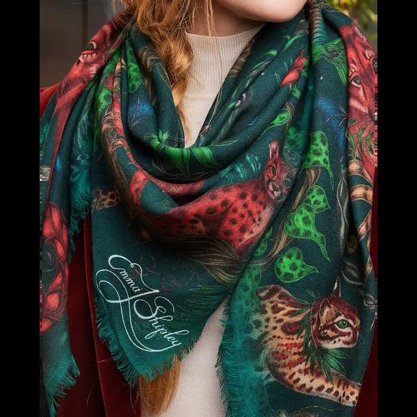 Emma J Shipley Bosque Dreams Fine Wool Scarf - Red Leopard