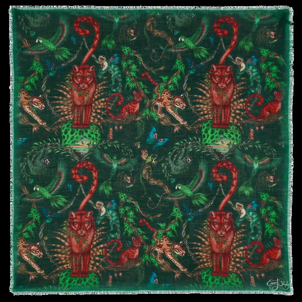 emma j shipley Bosque Dreams Fine Wool Scarf - Red Leopard