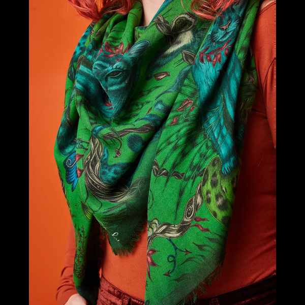 Emma J Shipley Bosque Dreams Fine Wool Scarf - Red Leopard