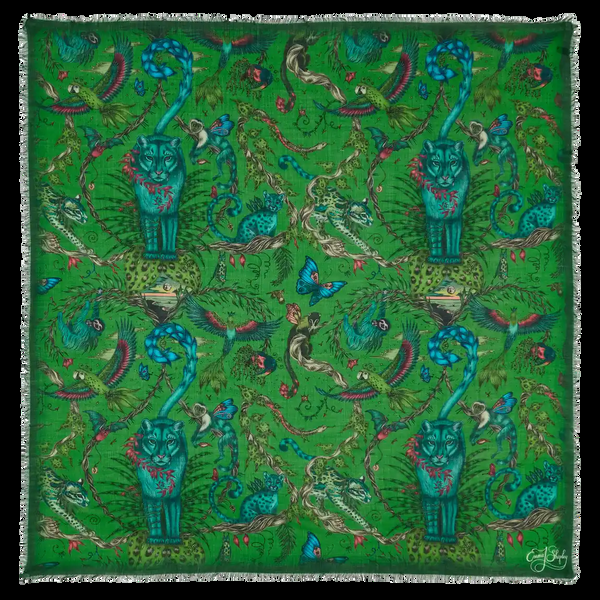 emma j shipley Bosque Dreams Fine Wool Scarf - Red Leopard