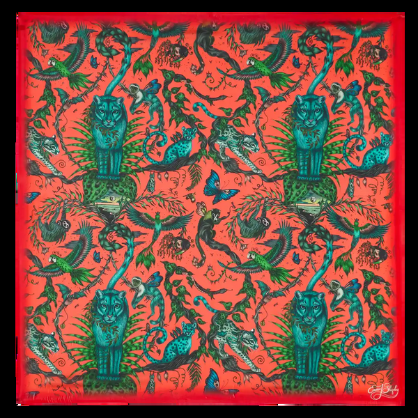 emma j shipley Bosque Dreams Silk Chiffon Scarf - Red Leopard