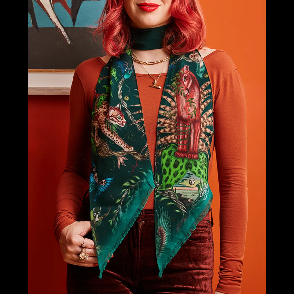 Emma J Shipley Bosque Dreams Silk Skinny Scarf - Red Leopard