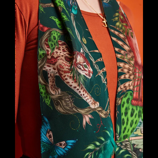 Emma J Shipley Bosque Dreams Silk Skinny Scarf - Red Leopard