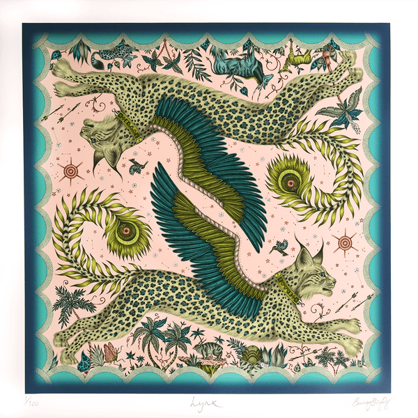 Emma J Shipley Lynx Fine Art Print - Pink