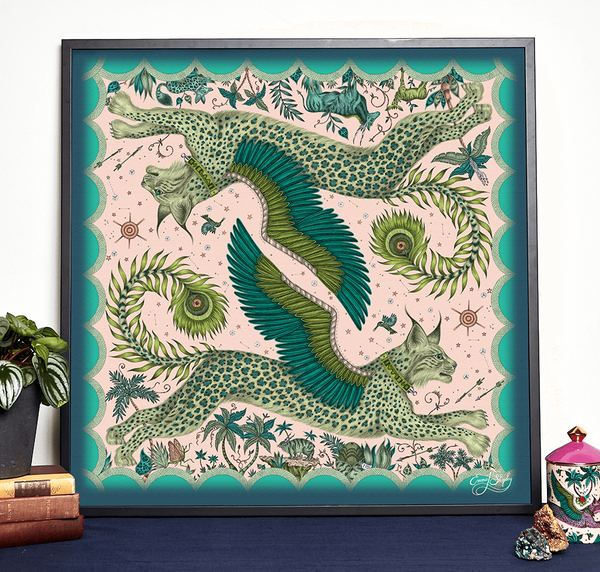 emma j shipley Lynx Framed Silk Artwork