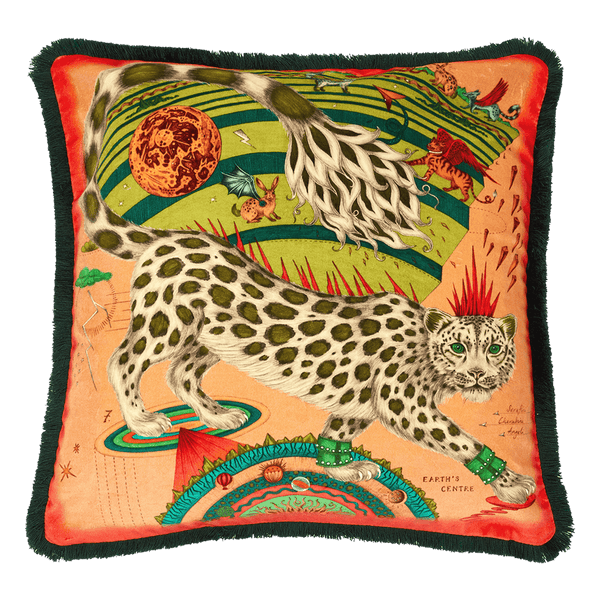 emma j shipley Snow Leopard Luxury Velvet Cushion