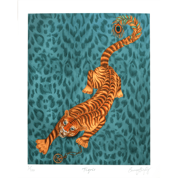 Emma J Shipley Tigris Fine Art Print - Teal